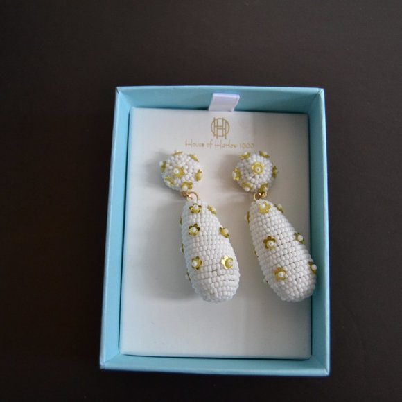 House of Harlow 1960 Beaded Yellow Daisy Dangle Drop Earrings - Picture 5 of 9